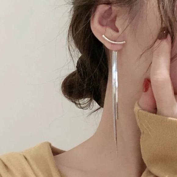 NEW STERLING SILVER TASSEL BAR LONG ARC EARRINGS, NICE EARRINGS, CUTE EARRINGS - Picture 2 of 6